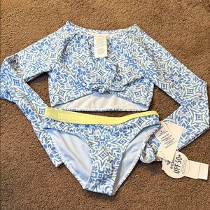 Kids Swim Set Girls Size 8- Blue Patterned NWT